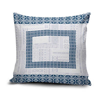 Samoa Siapo Blue Trimmed Pillow Cover Samoa White Sunday - Polynesian Pride