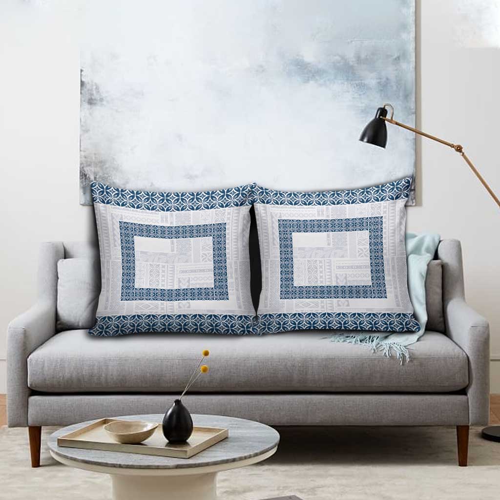 Samoa Siapo Blue Trimmed Pillow Cover Samoa White Sunday - Polynesian Pride