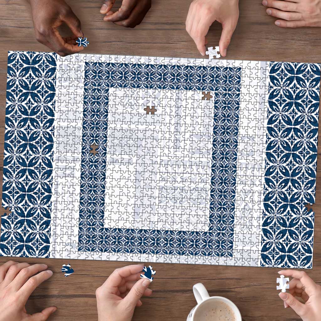 Samoa Siapo Blue Trimmed Puzzle Samoa White Sunday LT01 - Polynesian Pride