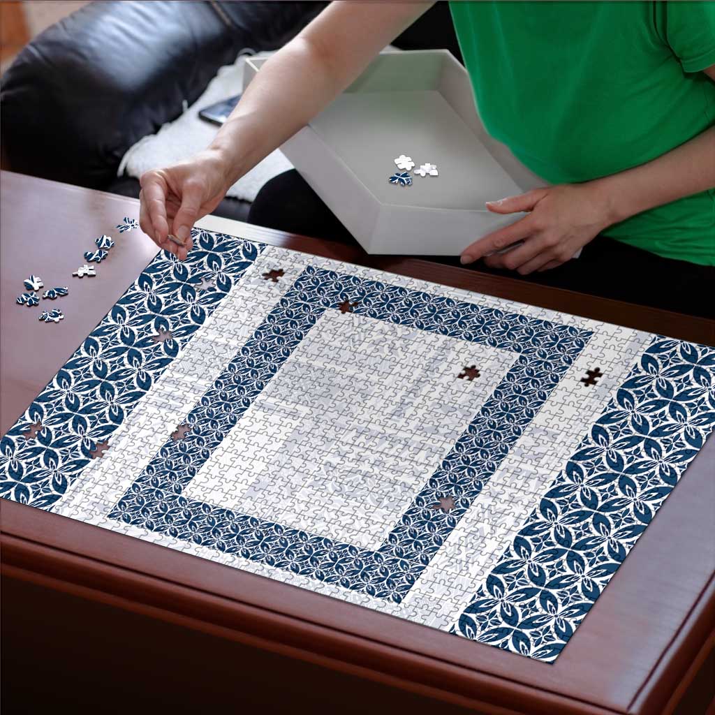 Samoa Siapo Blue Trimmed Puzzle Samoa White Sunday LT01 - Polynesian Pride