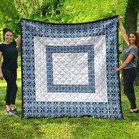 Samoa Siapo Blue Trimmed Quilt Samoa White Sunday - Polynesian Pride