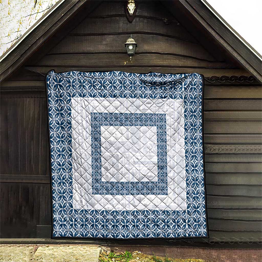 Samoa Siapo Blue Trimmed Quilt Samoa White Sunday - Polynesian Pride