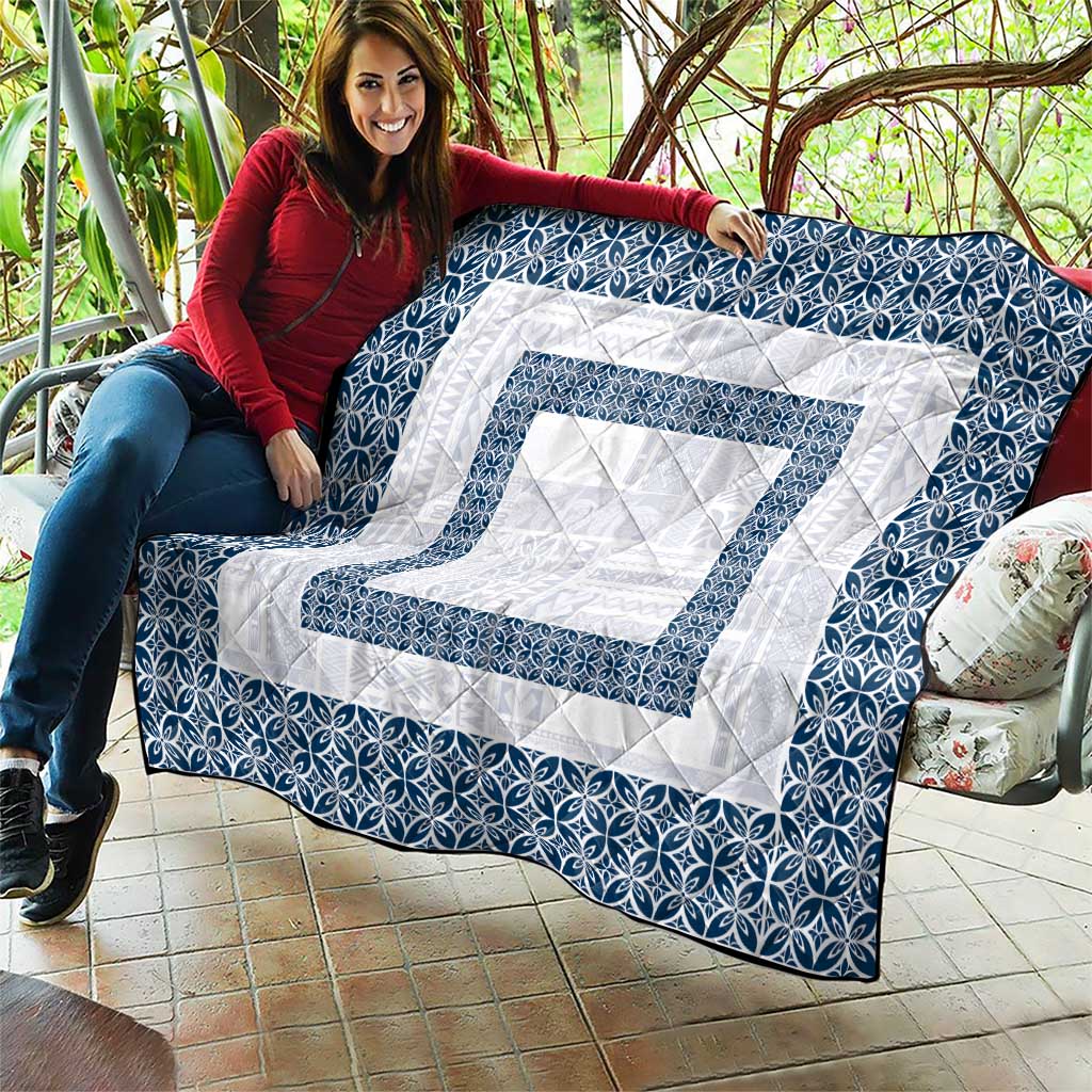 Samoa Siapo Blue Trimmed Quilt Samoa White Sunday - Polynesian Pride