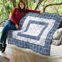 Samoa Siapo Blue Trimmed Quilt Samoa White Sunday - Polynesian Pride