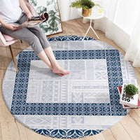 Samoa Siapo Blue Trimmed Round Carpet Samoa White Sunday - Polynesian Pride