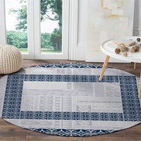Samoa Siapo Blue Trimmed Round Carpet Samoa White Sunday - Polynesian Pride