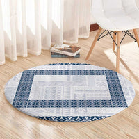 Samoa Siapo Blue Trimmed Round Carpet Samoa White Sunday - Polynesian Pride