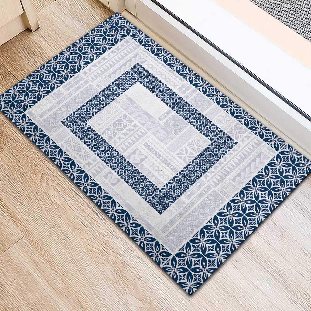 Samoa Siapo Blue Trimmed Rubber Doormat Samoa White Sunday - Polynesian Pride