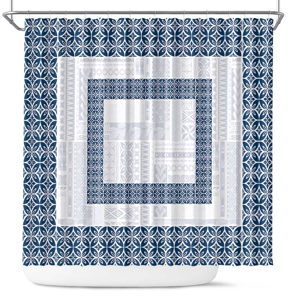 Samoa Siapo Blue Trimmed Shower Curtain Samoa White Sunday - Polynesian Pride