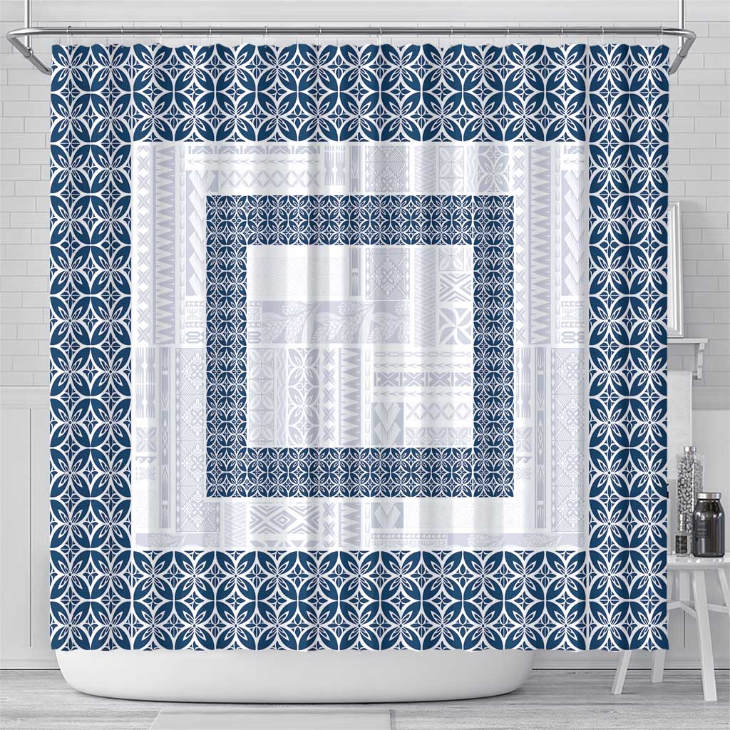 Samoa Siapo Blue Trimmed Shower Curtain Samoa White Sunday - Polynesian Pride