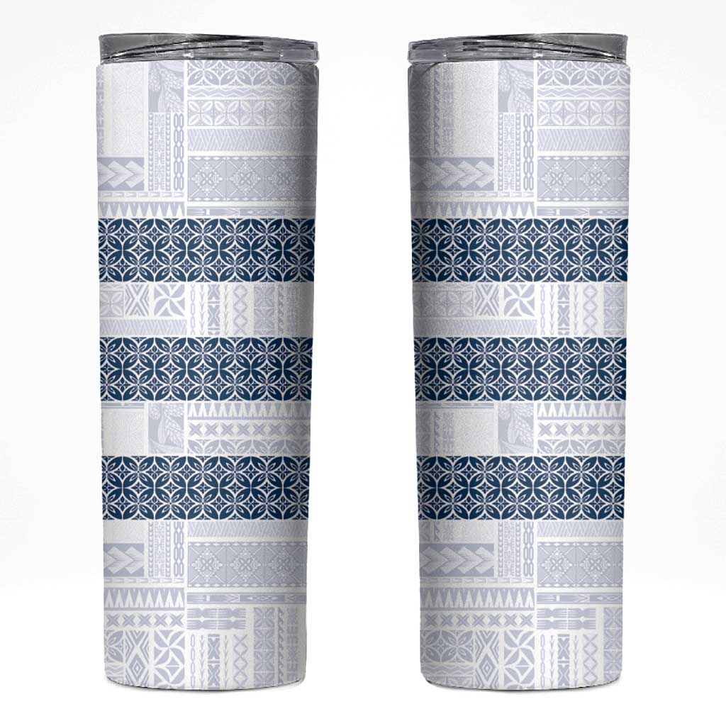 Samoa Siapo Blue Trimmed Skinny Tumbler Samoa White Sunday - Polynesian Pride