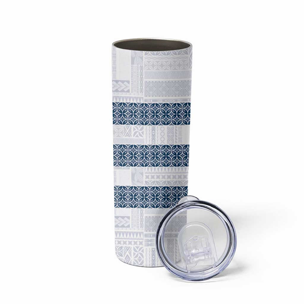 Samoa Siapo Blue Trimmed Skinny Tumbler Samoa White Sunday - Polynesian Pride