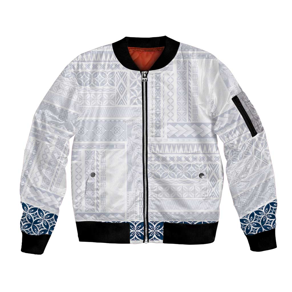 Samoa Siapo Blue Trimmed Sleeve Zip Bomber Jacket Samoa White Sunday - Polynesian Pride