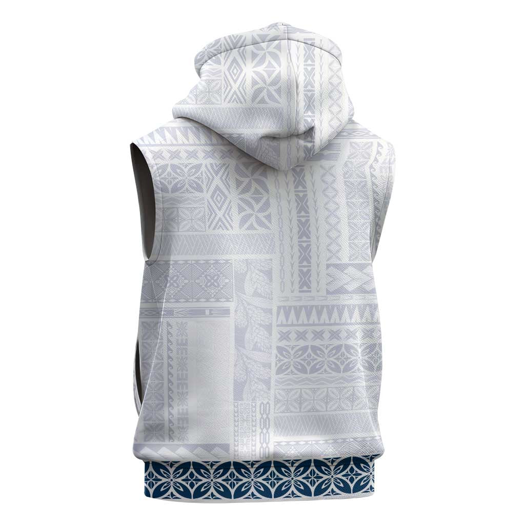 Samoa Siapo Blue Trimmed Sleeveless Hoodie Samoa White Sunday LT01 - Polynesian Pride