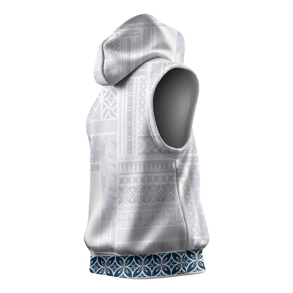 Samoa Siapo Blue Trimmed Sleeveless Hoodie Samoa White Sunday LT01 - Polynesian Pride