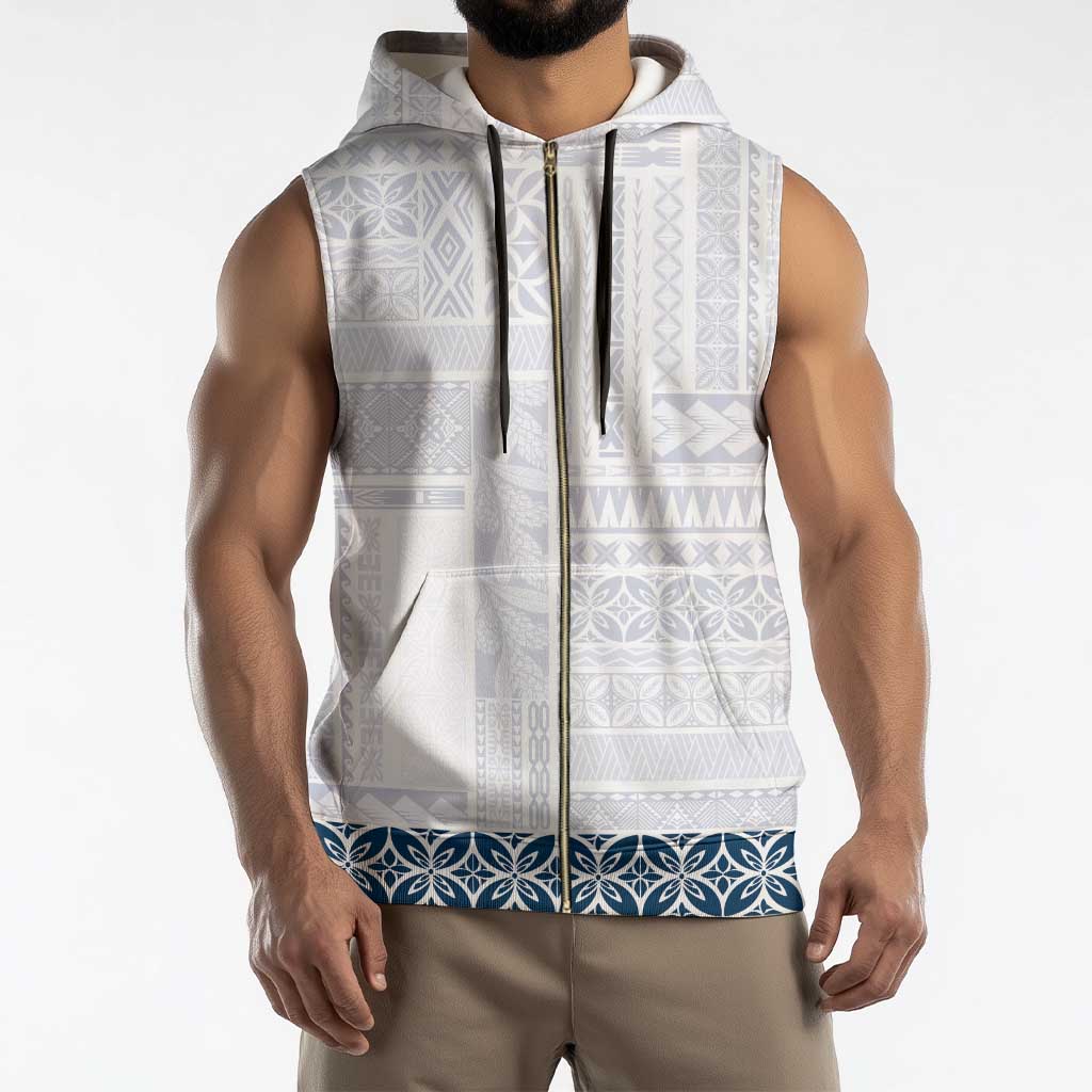 Samoa Siapo Blue Trimmed Sleeveless Zip Hoodie Samoa White Sunday - Polynesian Pride