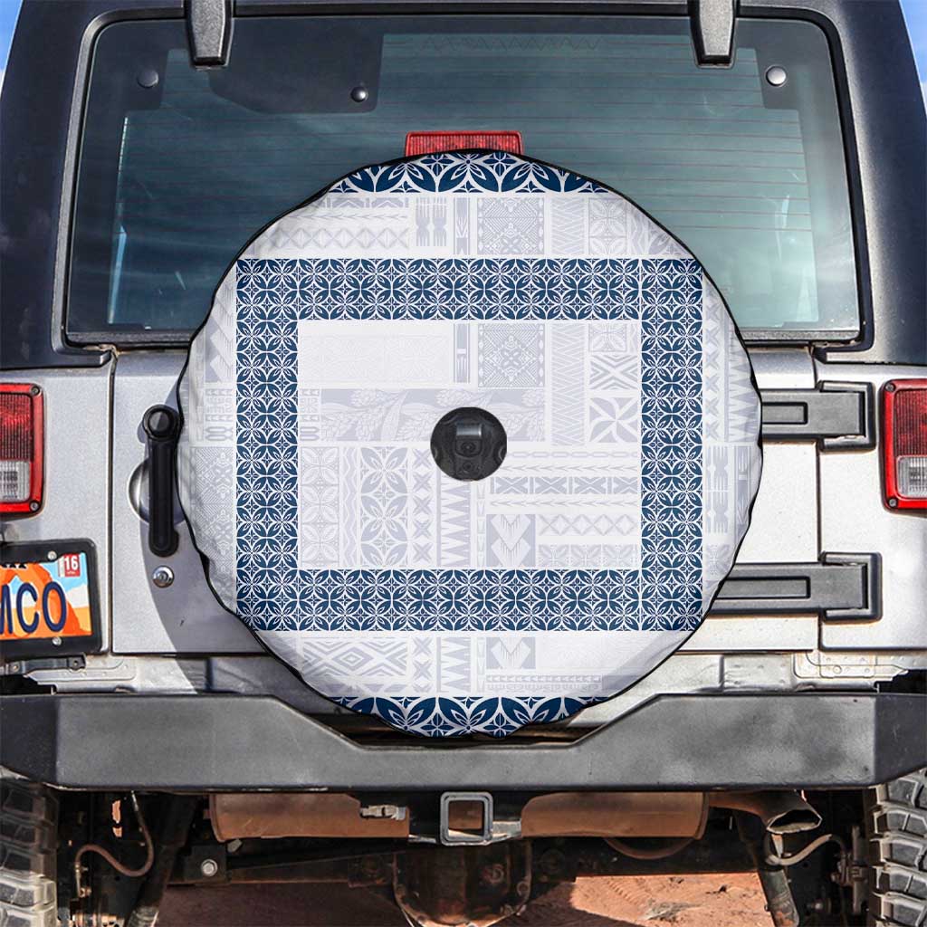 Samoa Siapo Blue Trimmed Spare Tire Cover Samoa White Sunday - Polynesian Pride