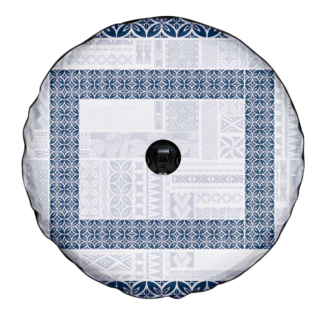 Samoa Siapo Blue Trimmed Spare Tire Cover Samoa White Sunday - Polynesian Pride