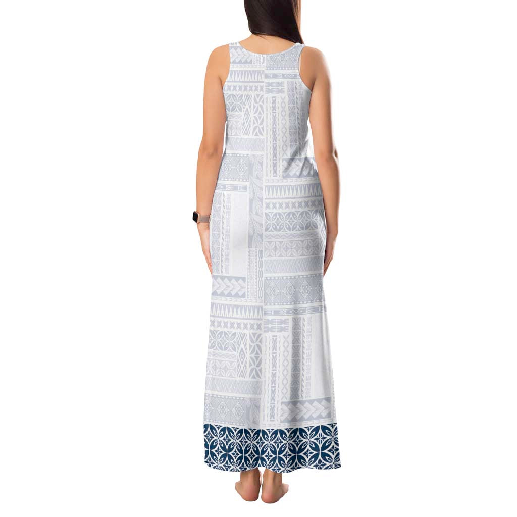 Samoa Siapo Blue Trimmed Tank Maxi Dress Samoa White Sunday - Polynesian Pride