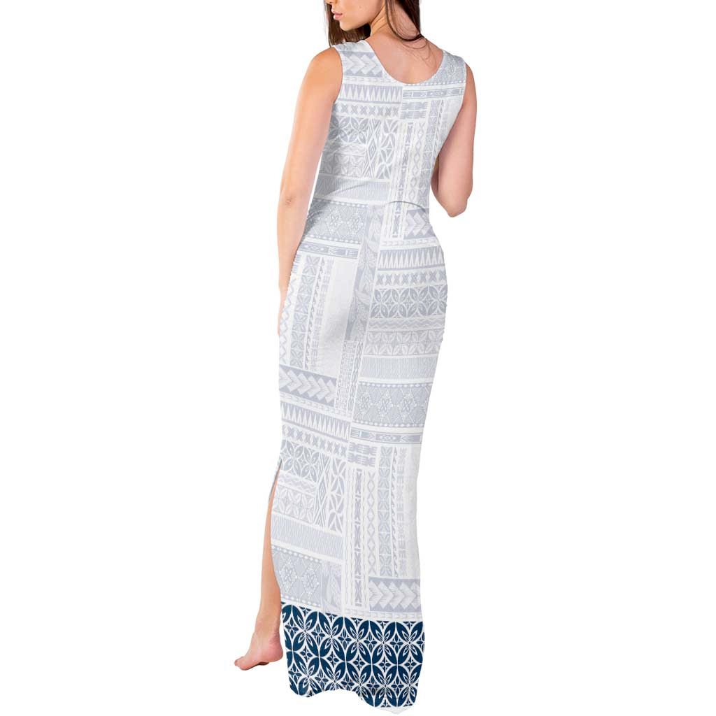 Samoa Siapo Blue Trimmed Tank Maxi Dress Samoa White Sunday - Polynesian Pride