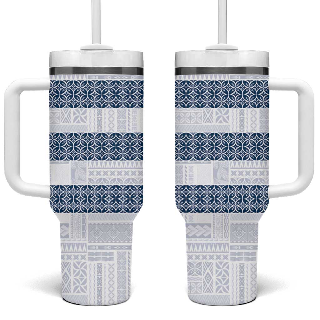 Samoa Siapo Blue Trimmed Tumbler With Handle Samoa White Sunday - Polynesian Pride
