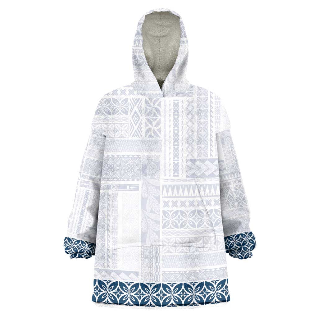 Samoa Siapo Blue Trimmed Wearable Blanket Hoodie Samoa White Sunday - Polynesian Pride