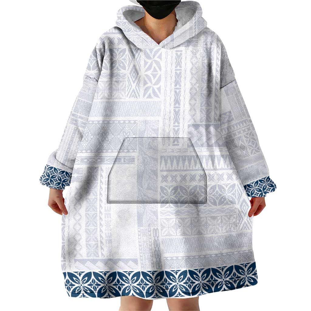 Samoa Siapo Blue Trimmed Wearable Blanket Hoodie Samoa White Sunday - Polynesian Pride