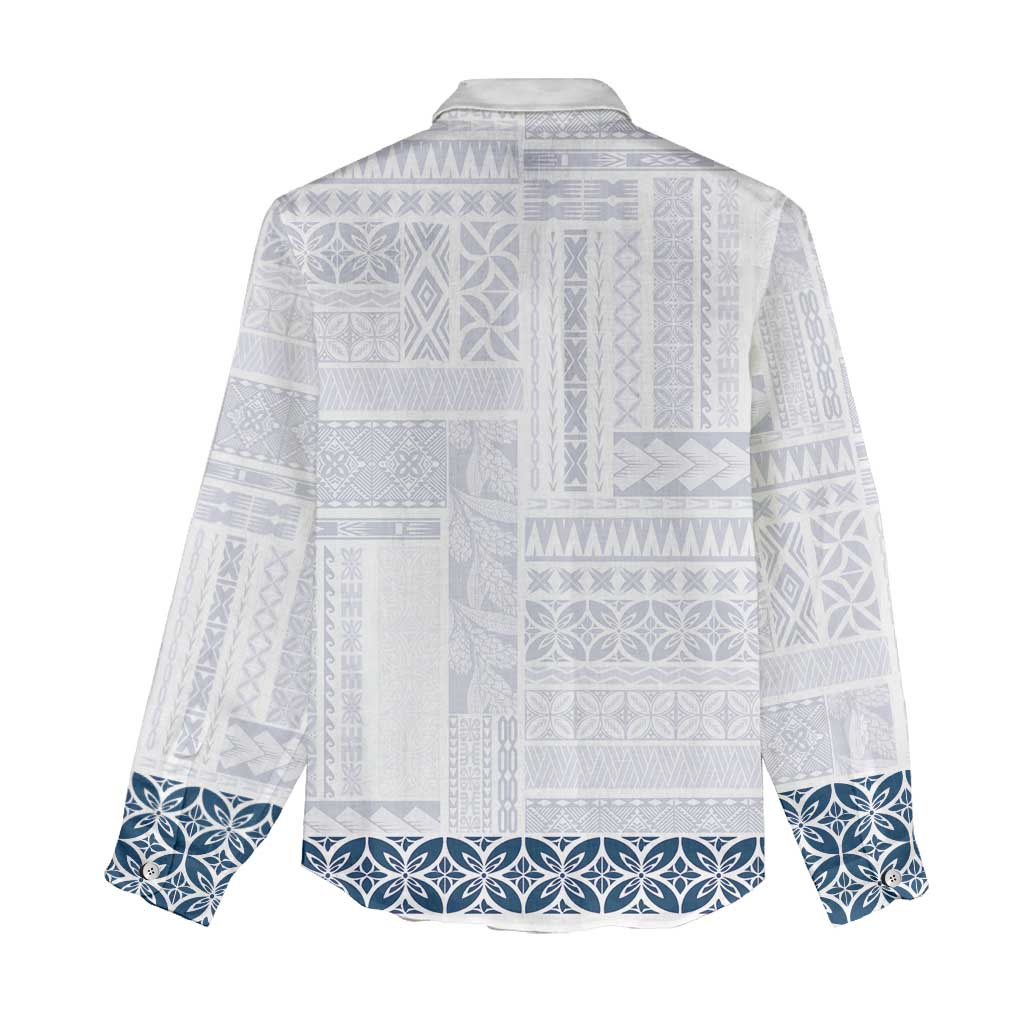 Samoa Siapo Blue Trimmed Women Casual Shirt Samoa White Sunday - Polynesian Pride