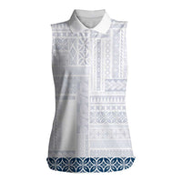 Samoa Siapo Blue Trimmed Women Sleeveless Polo Shirt Samoa White Sunday LT01 Female Blue - Polynesian Pride