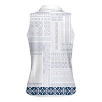 Samoa Siapo Blue Trimmed Women Sleeveless Polo Shirt Samoa White Sunday LT01 - Polynesian Pride