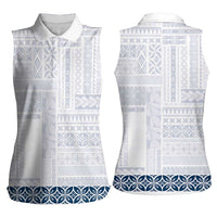 Samoa Siapo Blue Trimmed Women Sleeveless Polo Shirt Samoa White Sunday LT01 - Polynesian Pride