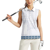 Samoa Siapo Blue Trimmed Women Sleeveless Polo Shirt Samoa White Sunday LT01 - Polynesian Pride