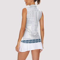 Samoa Siapo Blue Trimmed Women Sleeveless Polo Shirt Samoa White Sunday LT01 - Polynesian Pride