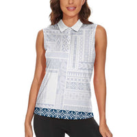 Samoa Siapo Blue Trimmed Women Sleeveless Polo Shirt Samoa White Sunday LT01 - Polynesian Pride
