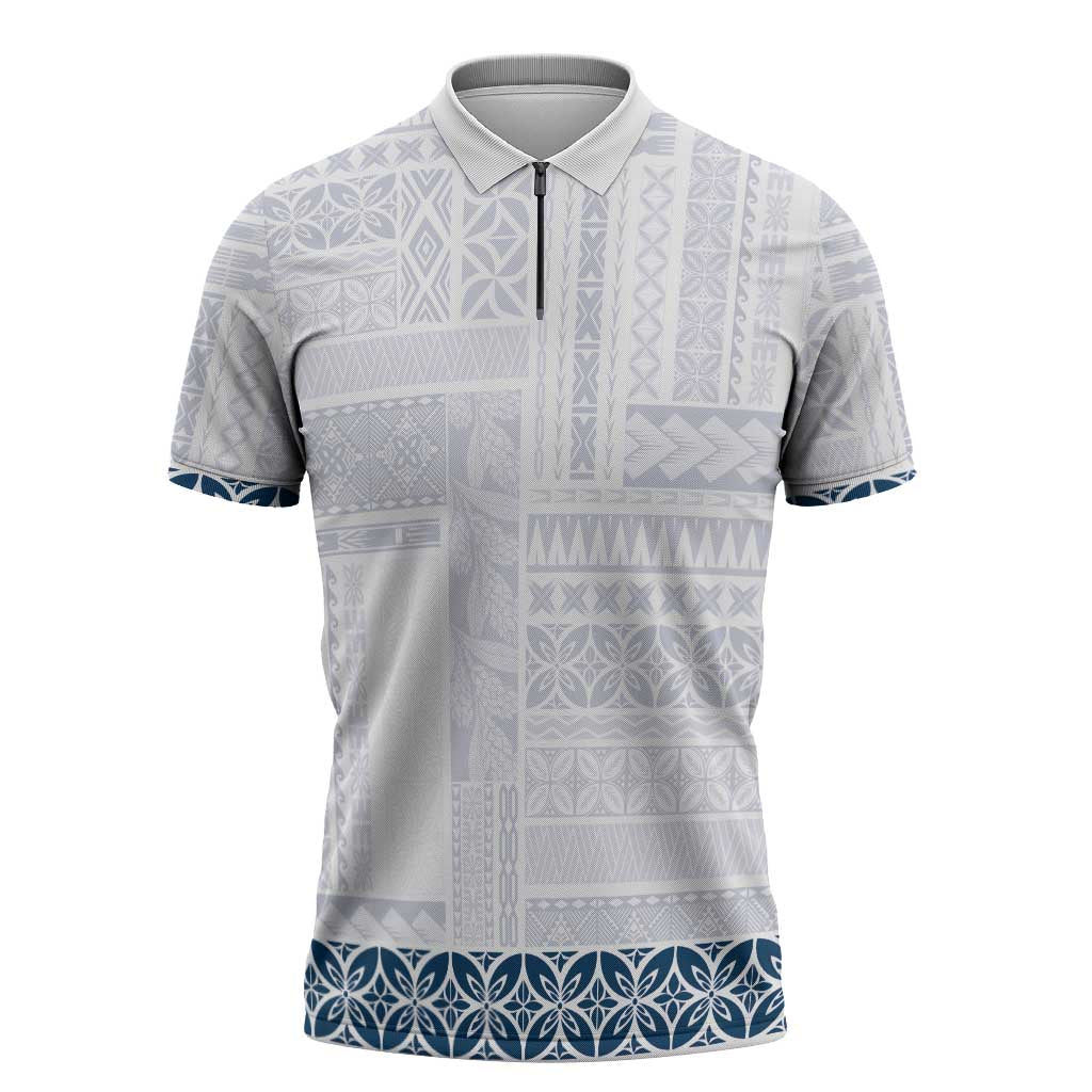 Samoa Siapo Blue Trimmed Zipper Polo Shirt Samoa White Sunday LT01 Blue - Polynesian Pride
