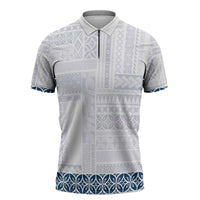 Samoa Siapo Blue Trimmed Zipper Polo Shirt Samoa White Sunday LT01 Blue - Polynesian Pride