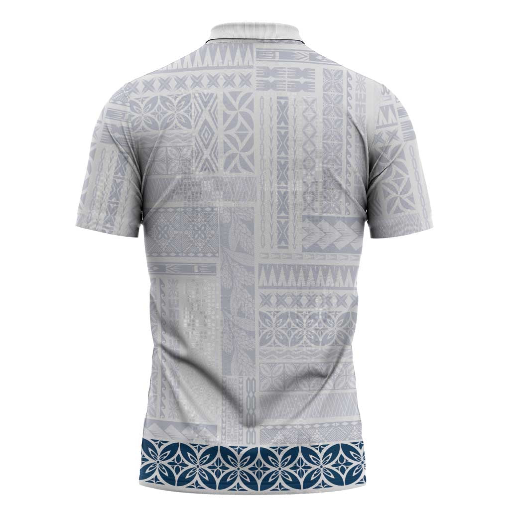 Samoa Siapo Blue Trimmed Zipper Polo Shirt Samoa White Sunday LT01 - Polynesian Pride