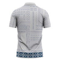 Samoa Siapo Blue Trimmed Zipper Polo Shirt Samoa White Sunday LT01 - Polynesian Pride