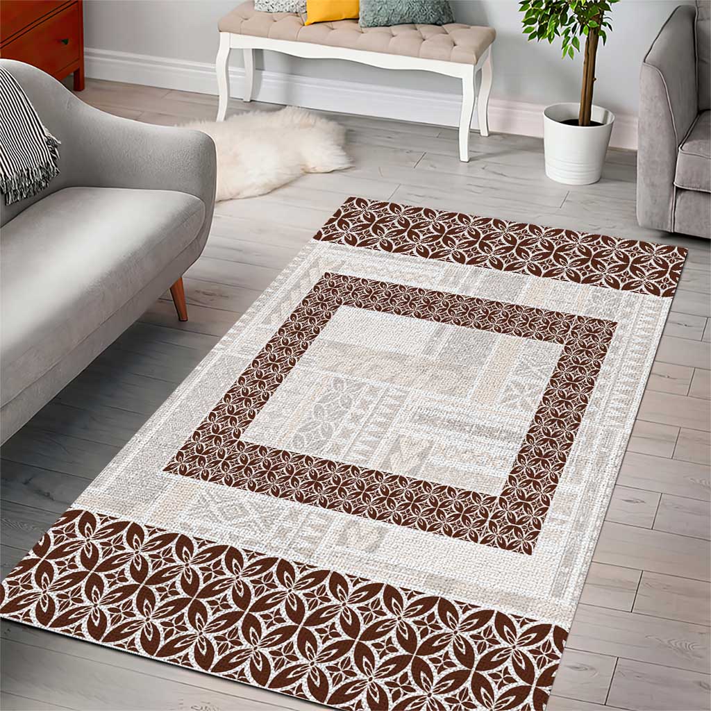 Samoa Siapo Brown Trimmed Area Rug Samoa White Sunday - Polynesian Pride