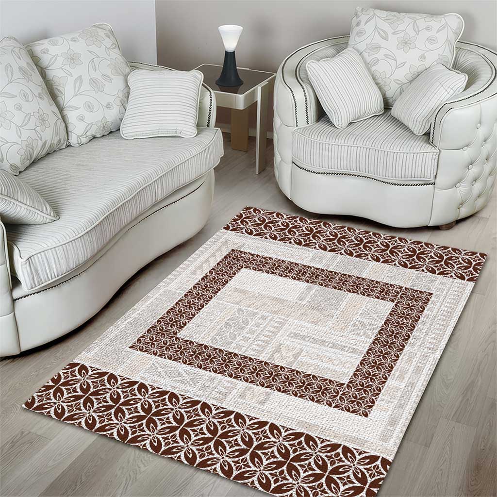 Samoa Siapo Brown Trimmed Area Rug Samoa White Sunday - Polynesian Pride