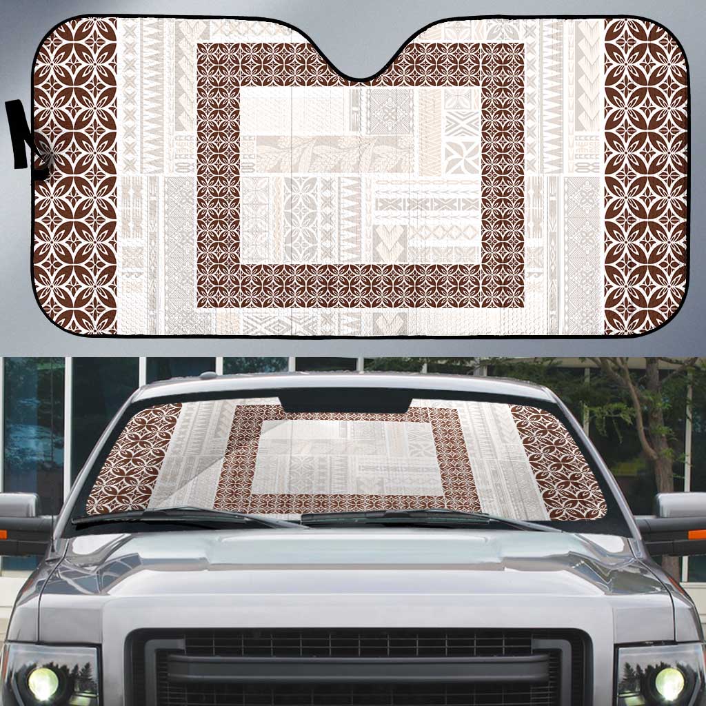 Samoa Siapo Brown Trimmed Auto Sun Shade Samoa White Sunday - Polynesian Pride