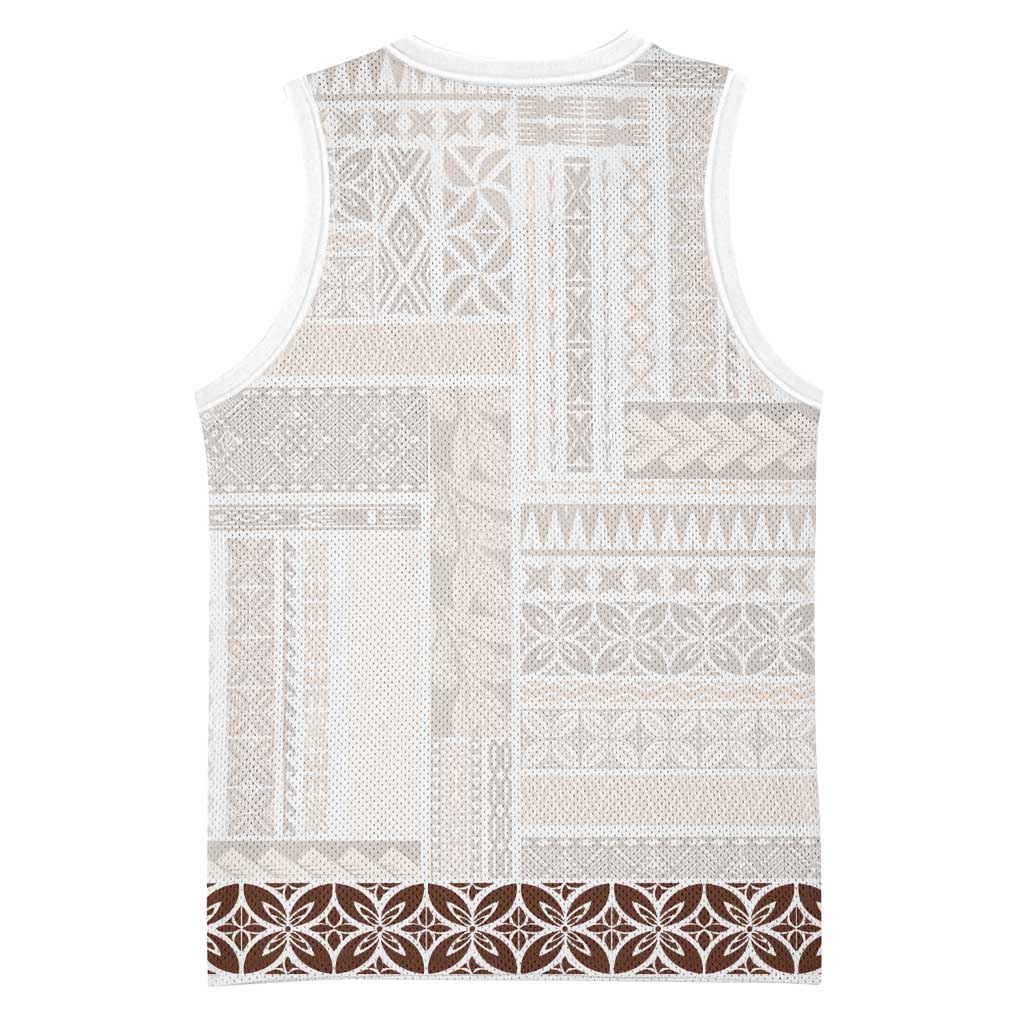Samoa Siapo Brown Trimmed Basketball Jersey Samoa White Sunday LT01 - Polynesian Pride
