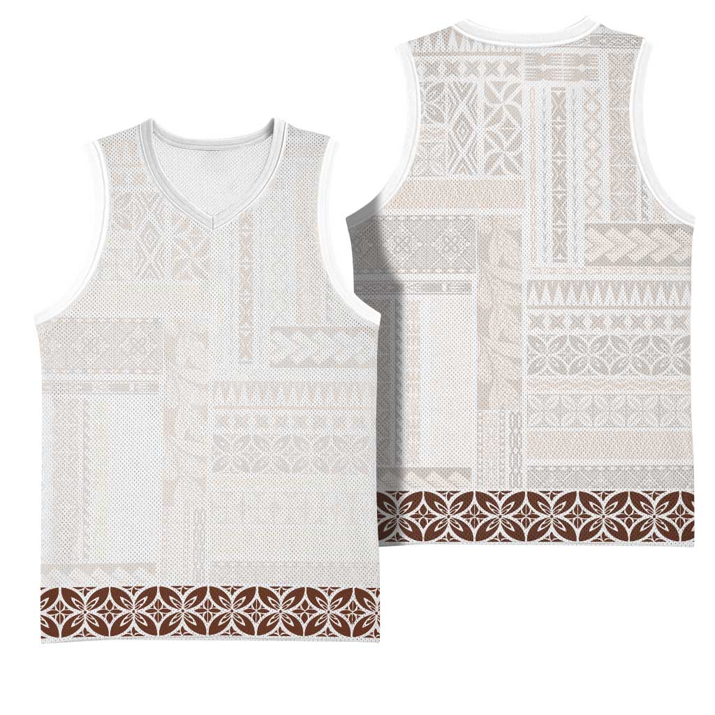 Samoa Siapo Brown Trimmed Basketball Jersey Samoa White Sunday LT01 - Polynesian Pride
