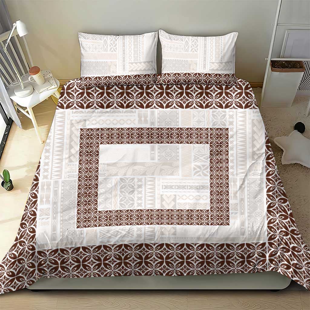 Samoa Siapo Brown Trimmed Bedding Set Samoa White Sunday - Polynesian Pride
