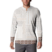Samoa Siapo Brown Trimmed Button Sweatshirt Samoa White Sunday - Polynesian Pride