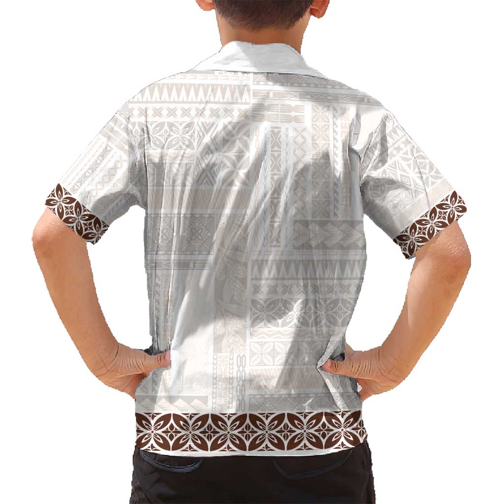 Samoa Siapo Brown Trimmed Family Matching Long Sleeve Bodycon Dress and Hawaiian Shirt Samoa White Sunday - Polynesian Pride