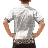 Samoa Siapo Brown Trimmed Family Matching Long Sleeve Bodycon Dress and Hawaiian Shirt Samoa White Sunday - Polynesian Pride