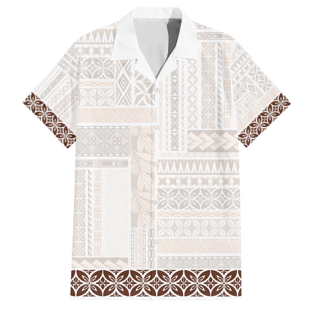 Samoa Siapo Brown Trimmed Family Matching Long Sleeve Bodycon Dress and Hawaiian Shirt Samoa White Sunday - Polynesian Pride