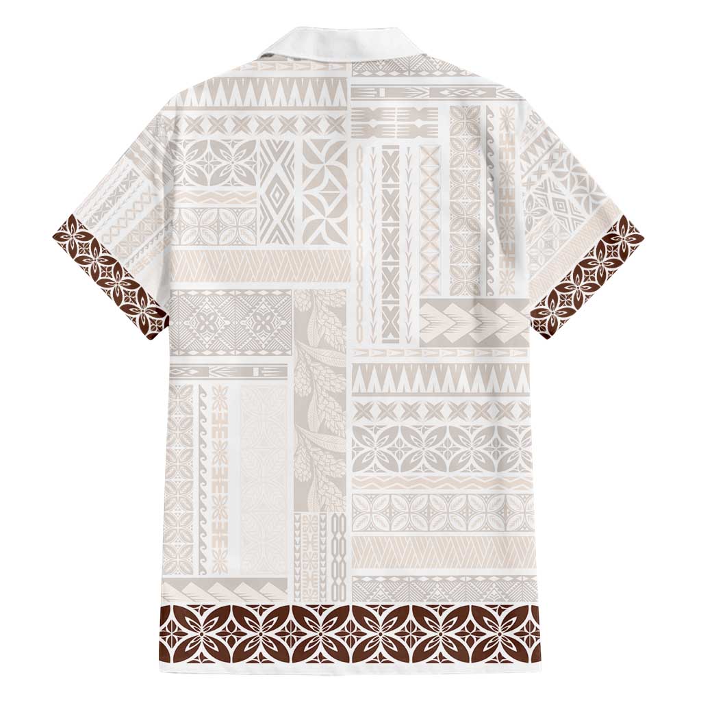 Samoa Siapo Brown Trimmed Family Matching Long Sleeve Bodycon Dress and Hawaiian Shirt Samoa White Sunday - Polynesian Pride