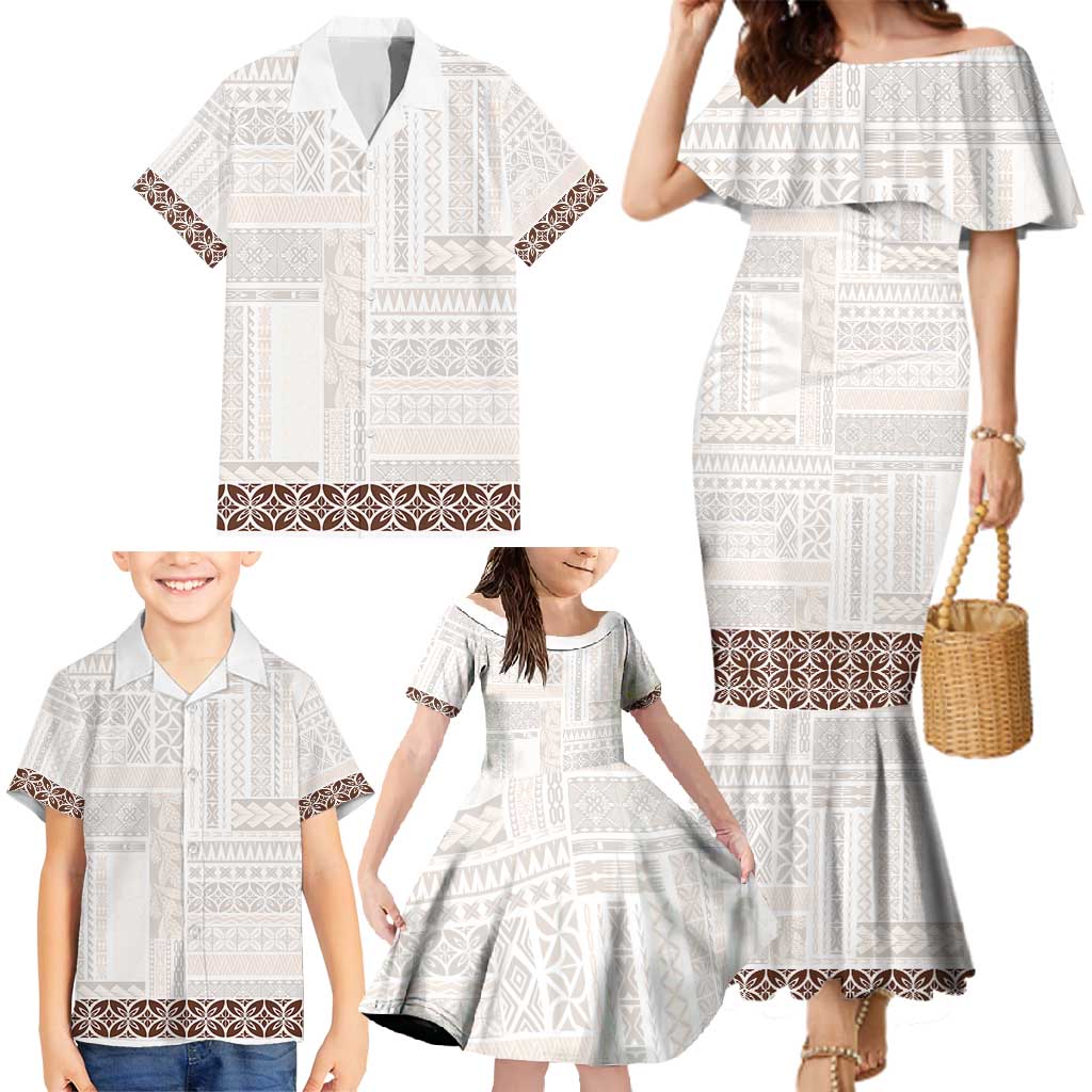 Samoa Siapo Brown Trimmed Family Matching Mermaid Dress and Hawaiian Shirt Samoa White Sunday - Polynesian Pride
